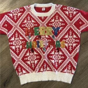 Holiday Time Ugly Christmas Sweater 1X 2X Red White Multicolor MERRY CHRISTMAS